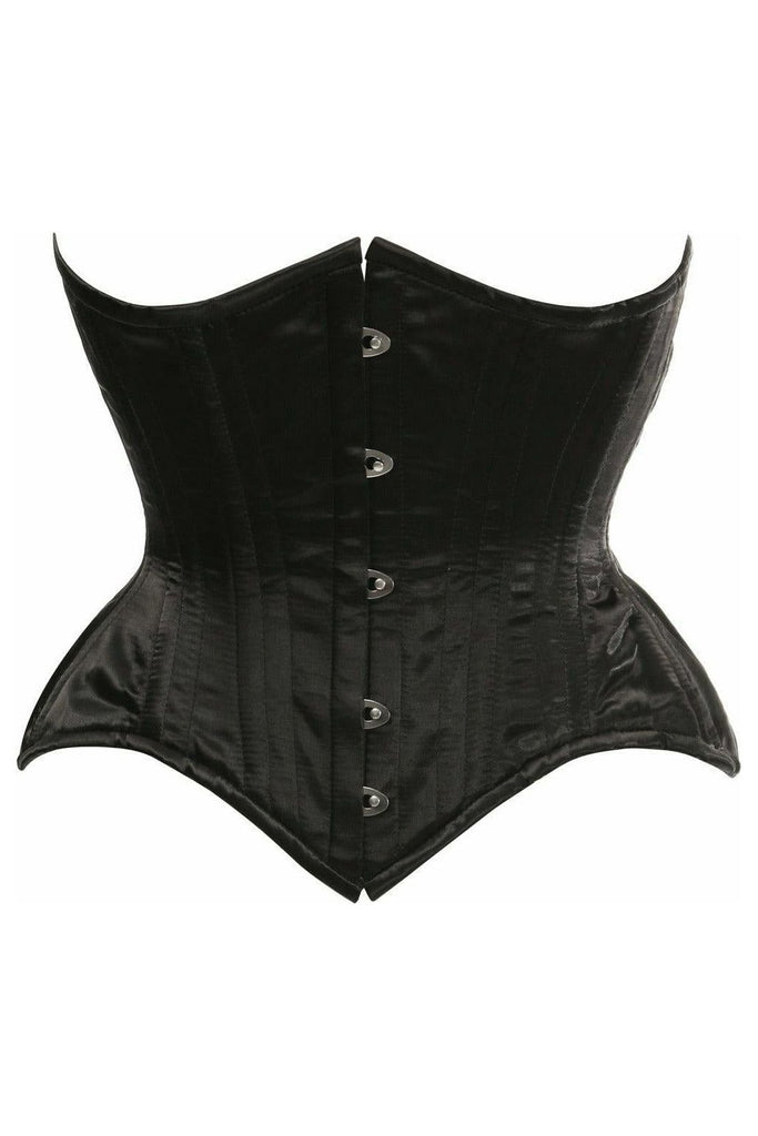 Daisy Corsets Top Drawer Black Satin Double Steel Boned Curvy Cut Waist