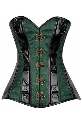 Top Drawer Faux Leather Steel Boned Corset In Brown - Daisy