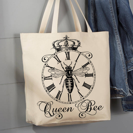 Queen Bee with Gold Crown and Laurel Frame Tote Bag by Avenie