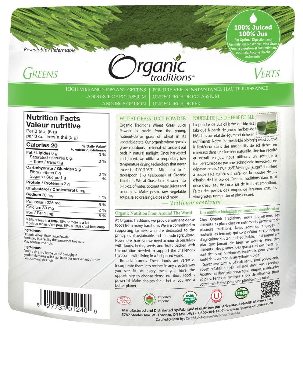 Organic Traditions Wheat Grass Juice Powder 150g Natures Source 4425