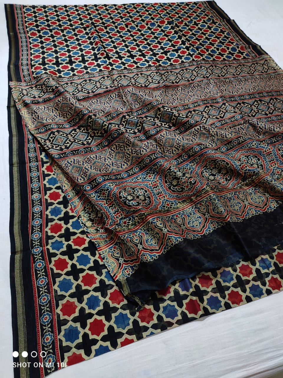 Ajrakh Hand Block Printed Modal Silk Saree With Blouse at Rs 4000 | Hand  Block Printed Silk Saree in Kutch | ID: 24251607648