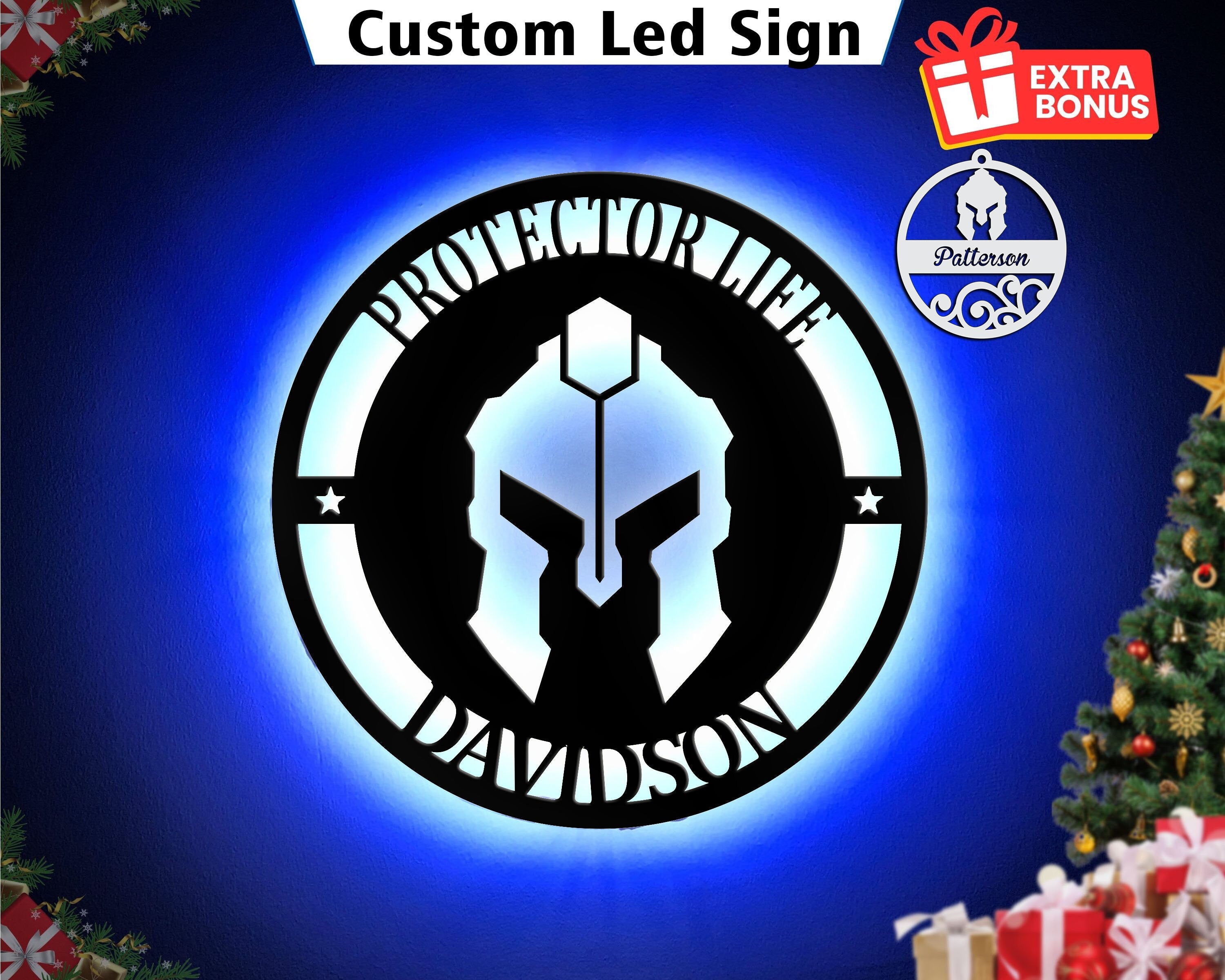 Gladiator Helmet Wall LED Art - Warrior Sign, Personalized Metal Decor