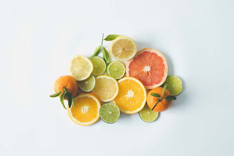 Group of fresh cut citrus fruit