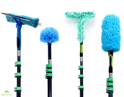  20 Foot Exterior House Cleaning Brush Set with 5-12 ft  Extension Pole // Vinyl Siding Brushes with Telescopic Extendable Pole &  Window Cleaning Squeegee Tool // The Ultimate Extension Scrub Brush