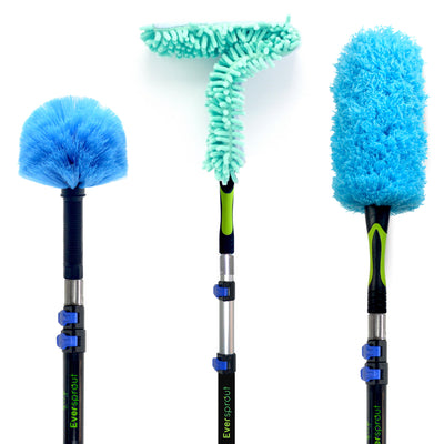  20 Foot Exterior House Cleaning Brush Set with 5-12 ft  Extension Pole // Vinyl Siding Brushes with Telescopic Extendable Pole &  Window Cleaning Squeegee Tool // The Ultimate Extension Scrub Brush