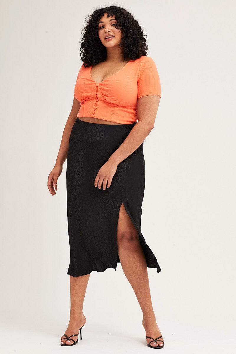 Plus Size Black Slip Skirt Elastic Waist Jacquard Satin |You + | Shop Online