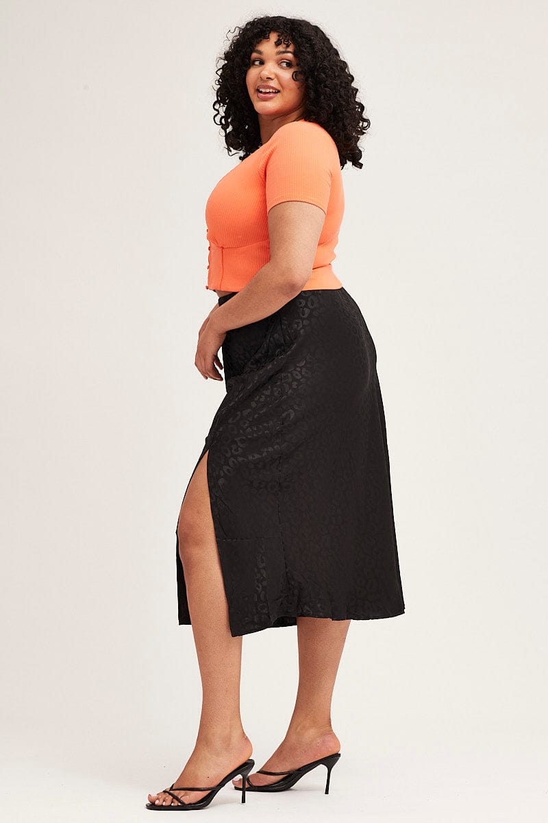 Plus Size Black Slip Skirt Elastic Waist Jacquard Satin |You + | Shop Online