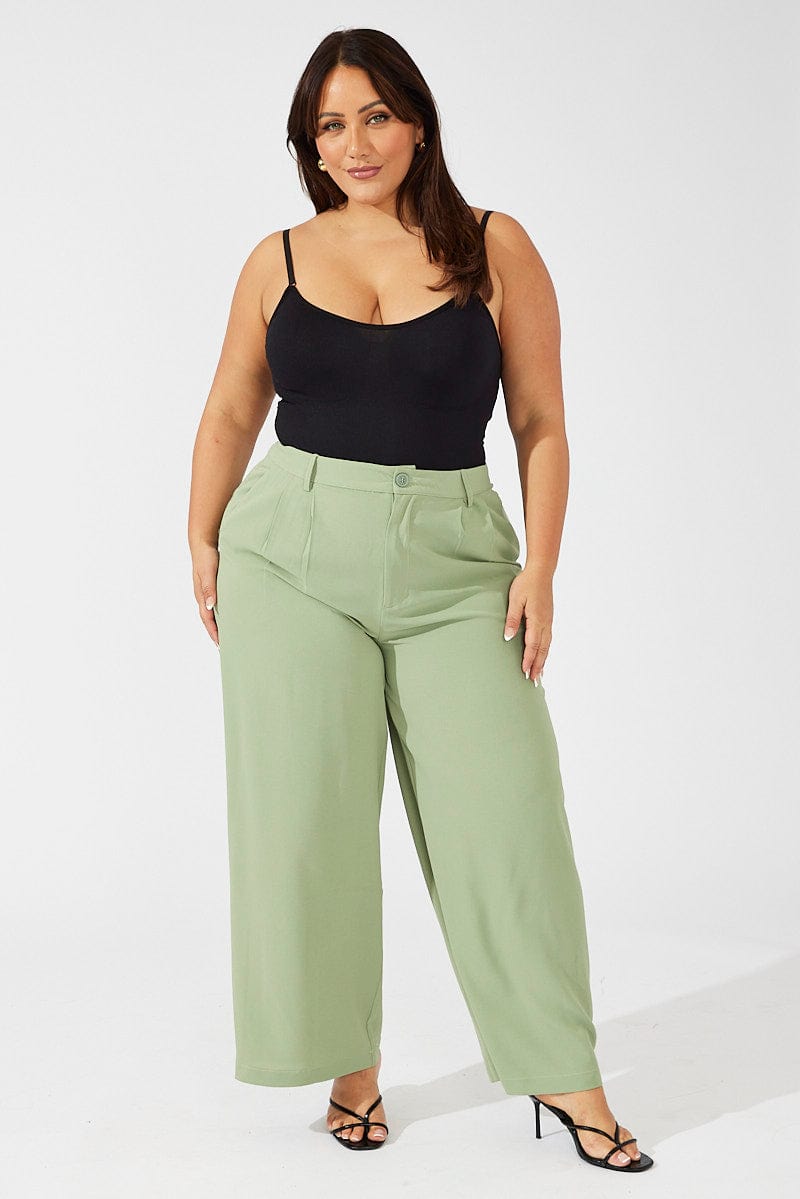 Elegant Solid Wide Leg Mint Green Plus Size Pants (Women's