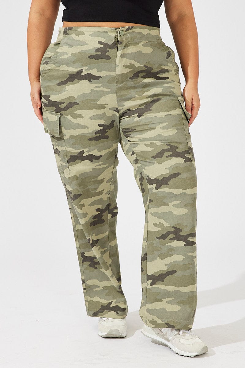 Low Rise Printed Cargo Jeans - Green / S
