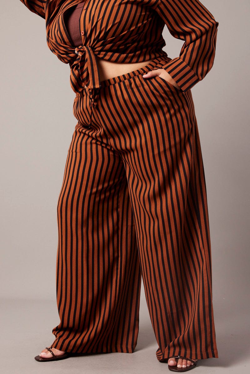 Striped Print Wide Leg Pants, Elegant Paper Bag Waist Pocket Pants, Women's  Clothing