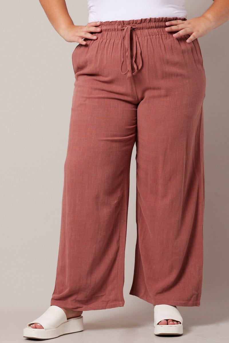 Fashion (Red)Plus Size Cotton Linen Pants Women Spring High Waist