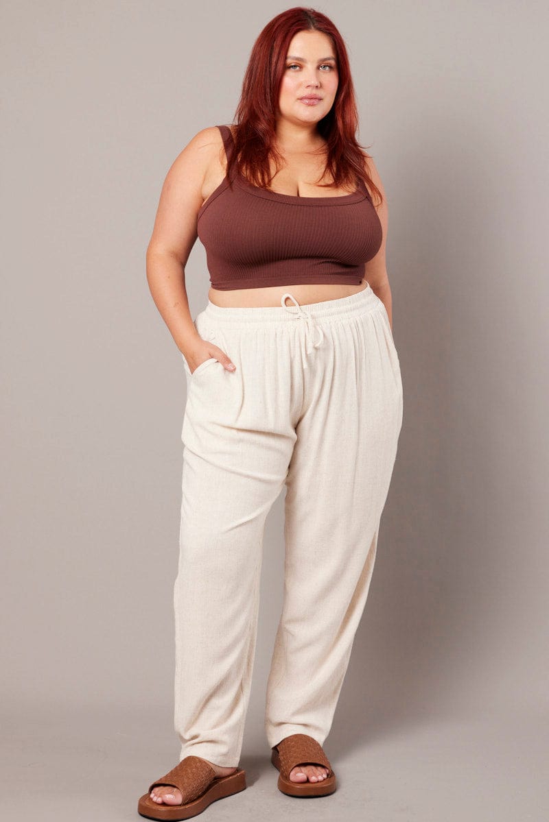 YOURS Plus Size Curve Pink Linen Blend Wide Leg Trousers