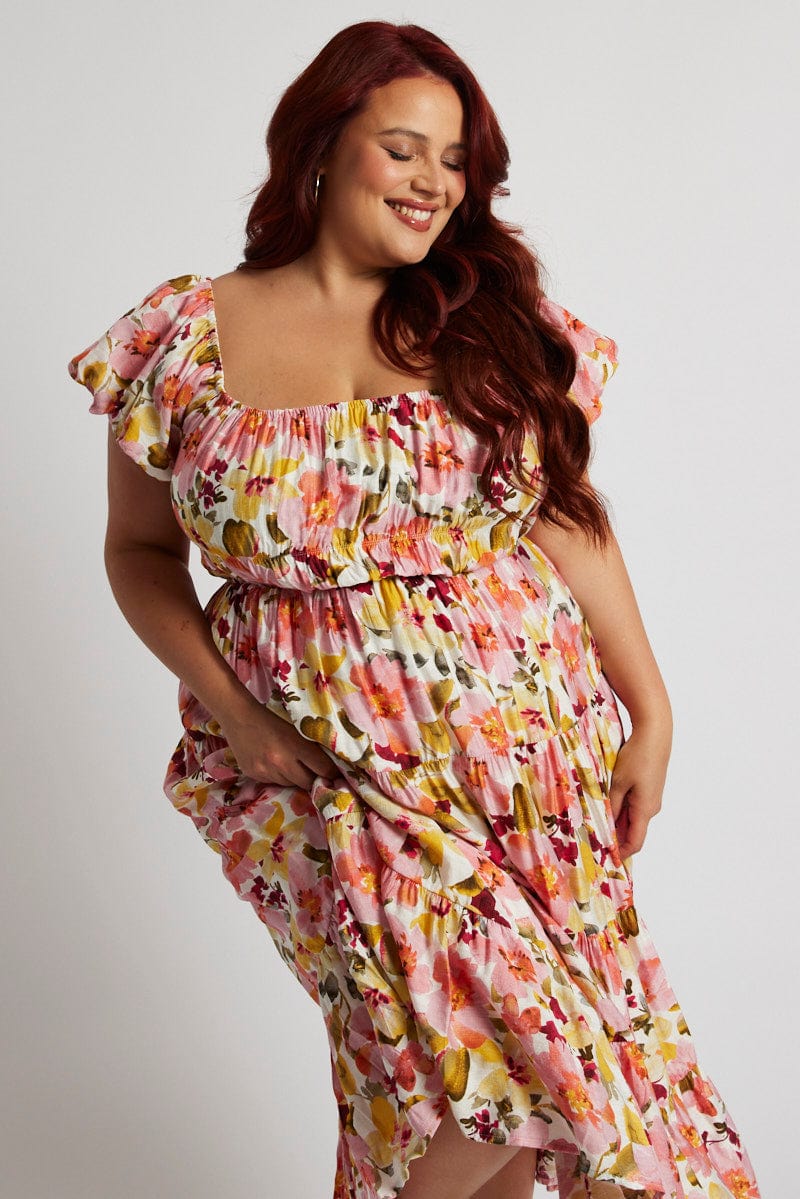 Plus Size Floral Ruched Skater Dress