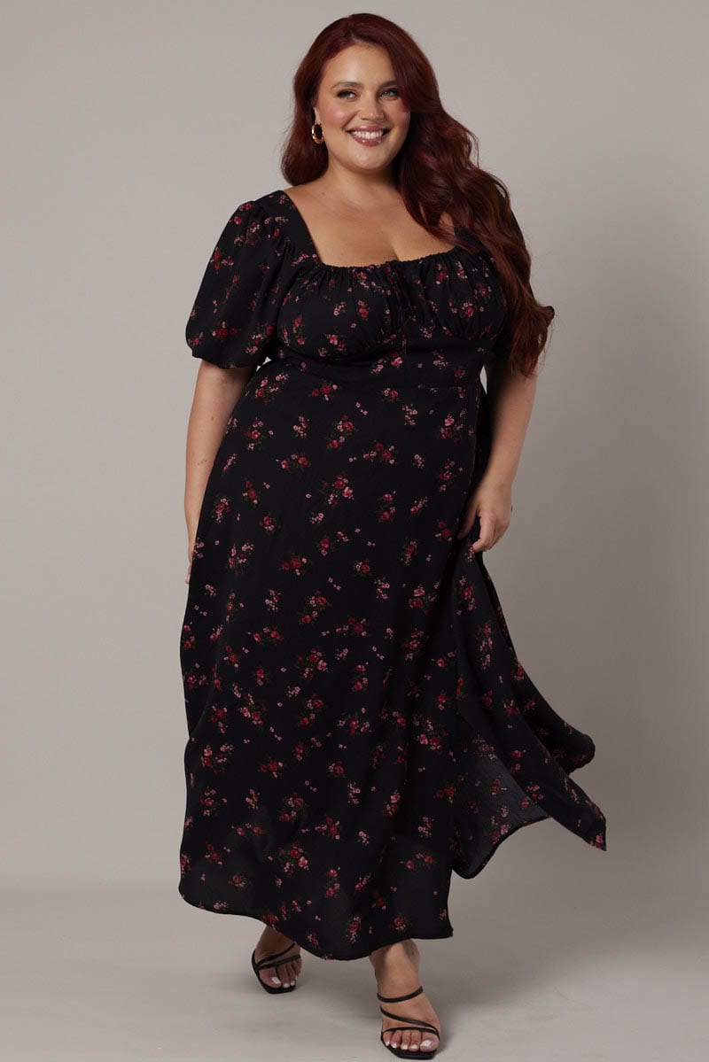 15 PSS-E {Rock Your Curvy} Black Floral Criss-Cross Tunic CURVY BRAND!!!  EXTENDED PLUS SIZE 4X 5X 6X