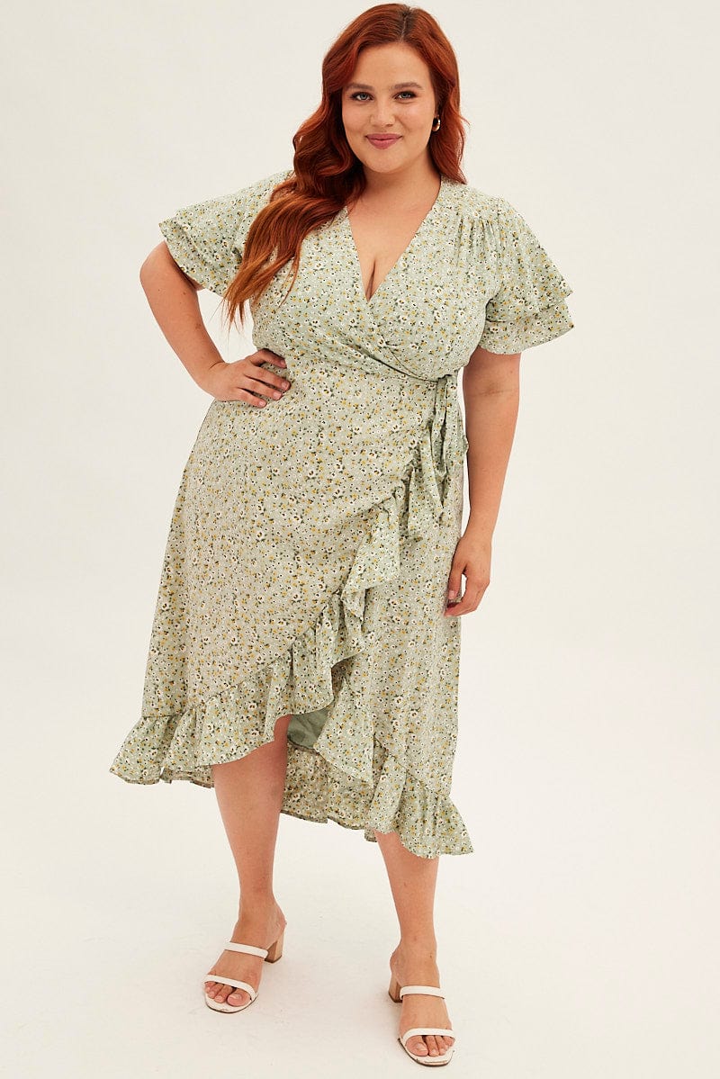 Wrap Dresses, Black, Midi, White, Plus Size