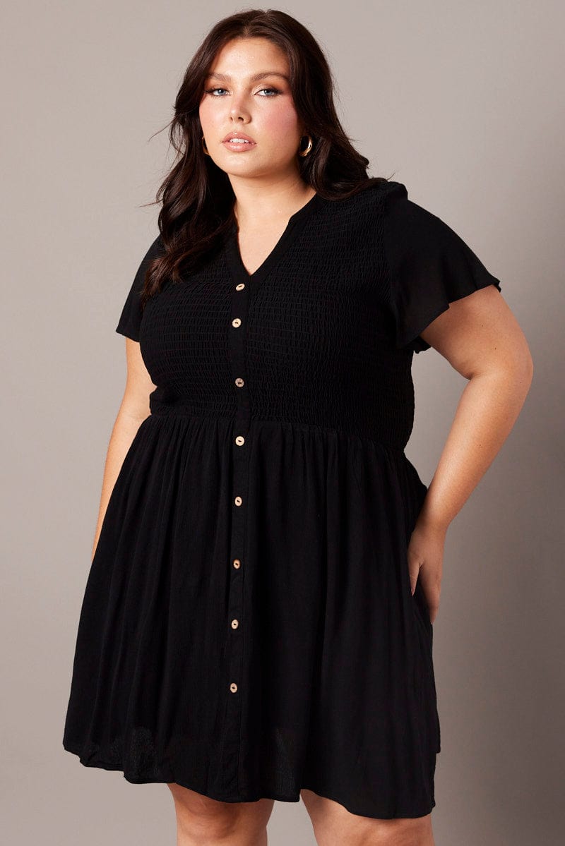 Plus Size Women V Neck Black Puff Sleeve Bodycon Dress - The Little  Connection