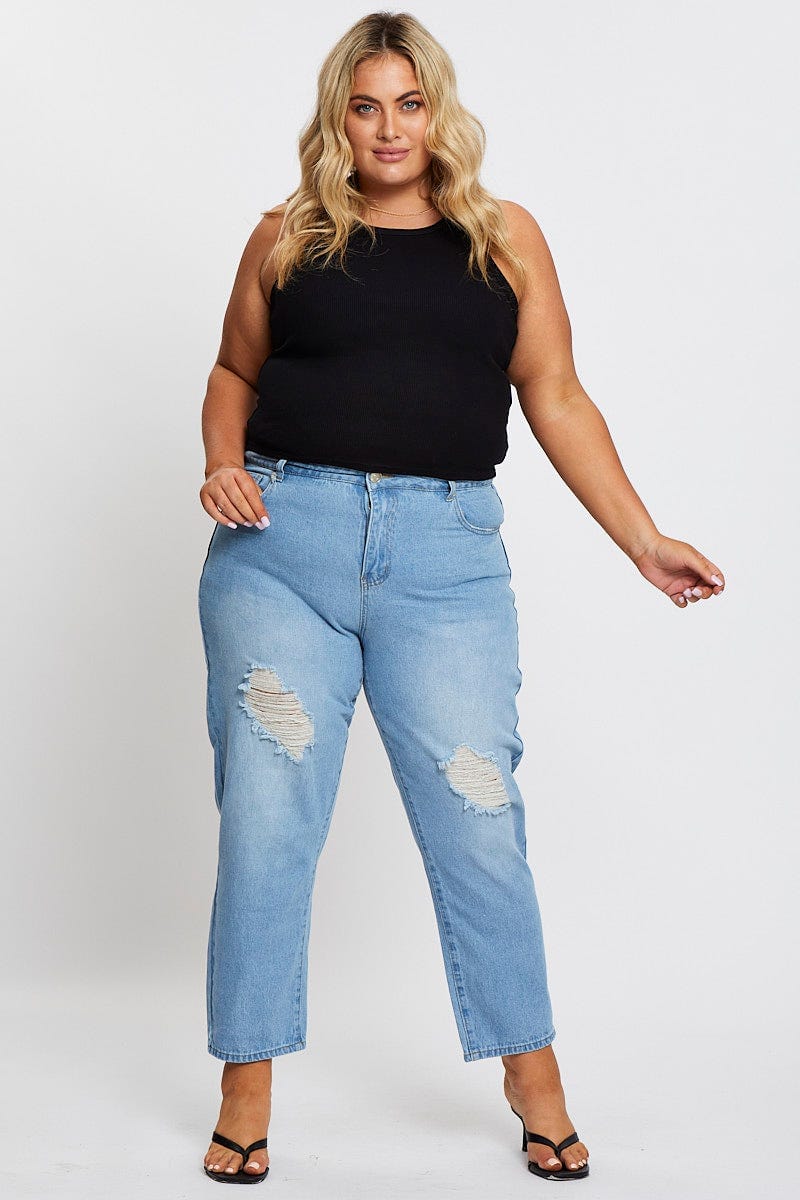 Plus Size Blue Rise Straight Denim Jeans | You + All | Shop Online