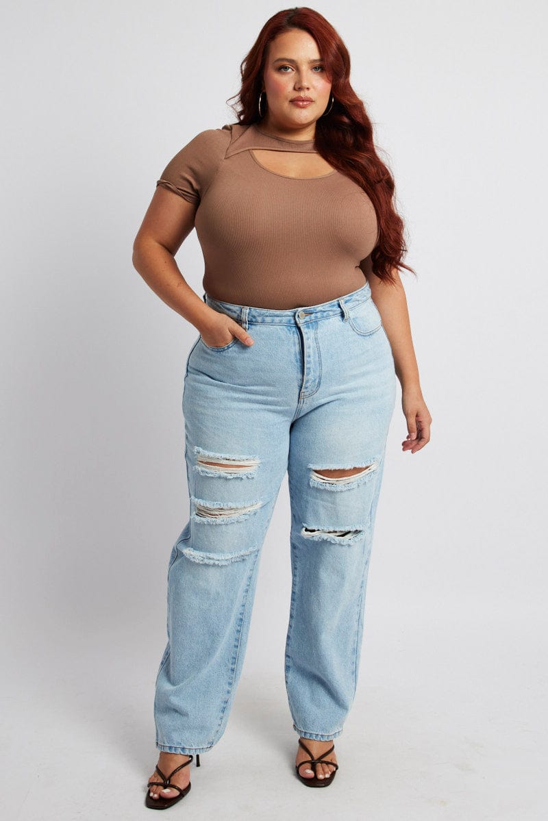 Plus Size Pants for Women High Waisted Baggy Ripped Jeans Fashion Large  Denim Pocket Elastic Jeans Casual Pants 