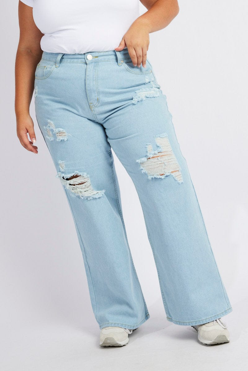 Wideleg Ripped Denim Jeans Plus Size Size 34 Lightwash, Women's Fashion,  Bottoms, Jeans on Carousell