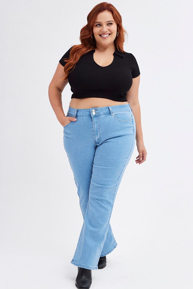 Plus Size High Waisted Denim Flared Trousers