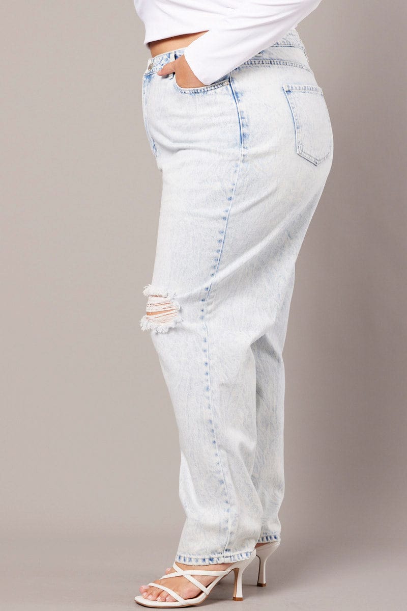 Denim Baggy Jeans High Rise Ripped