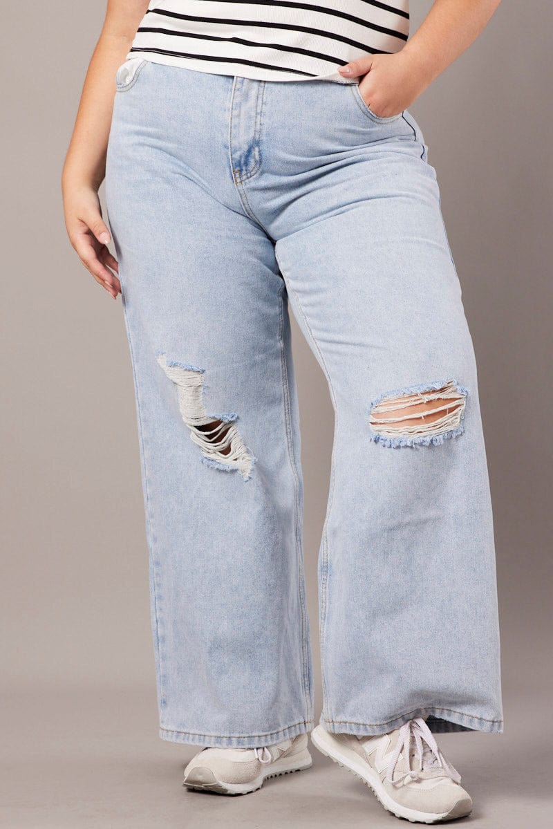 Black Ripped Holes Baggy Jeans, Straight Legs Loose Fit Wide Legs Jeans,  Women's Denim Jeans & Clothing