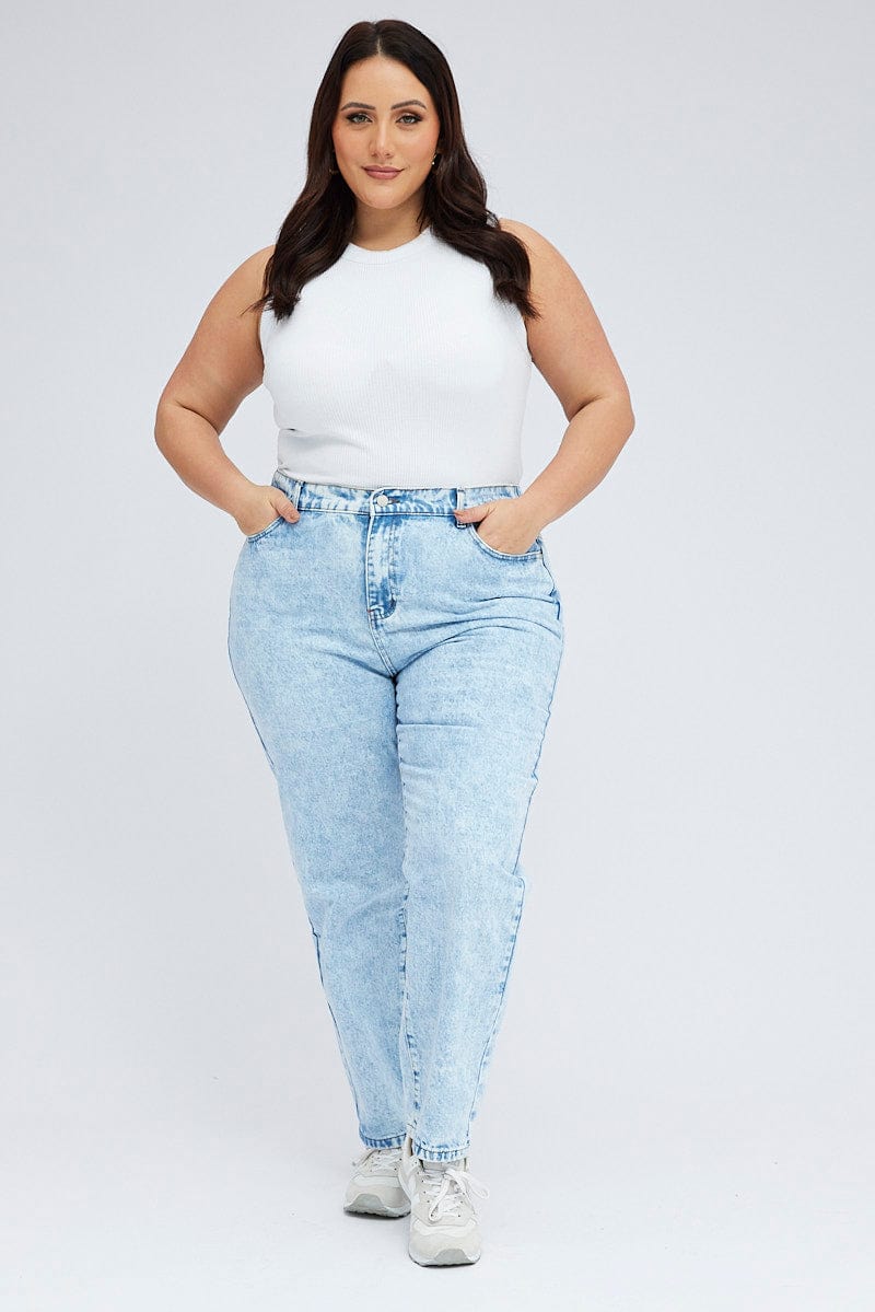 Plus Mid Wash Washed Mom Jean, Plus Size