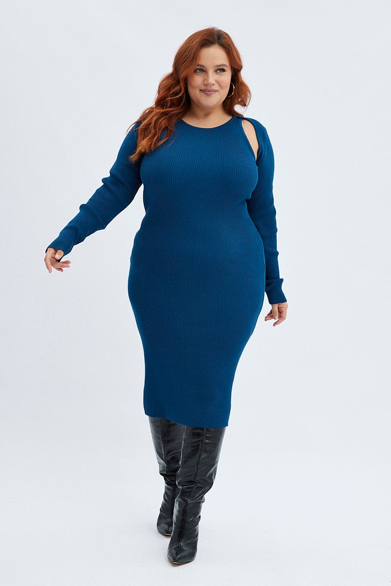 Plus Size Knit Dress - 1X / Blue  Full figure fashion, Plus size, Knit  dress