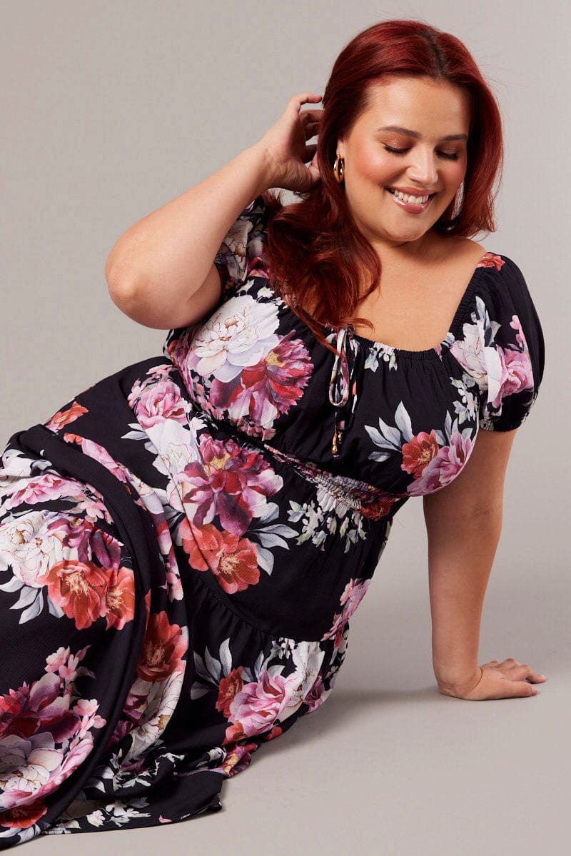 Customizable 2-Piece Black & Pink Floral CRUSH VELVET Plus Size