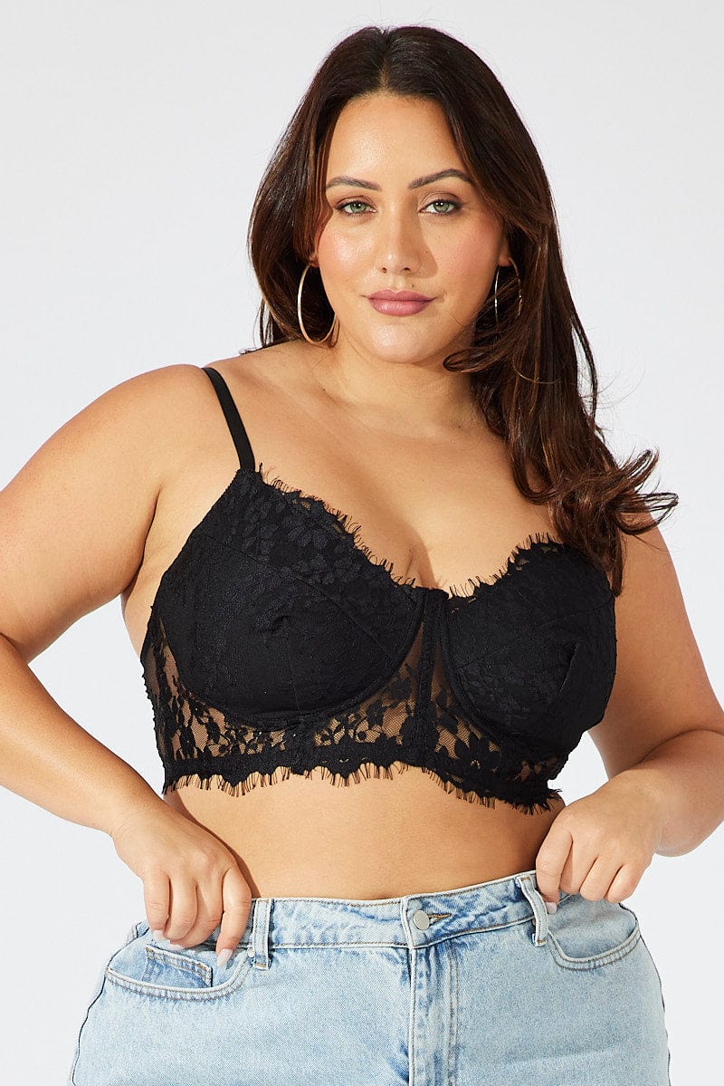 Plus Size Black Lace Bralette With Mesh Insert, You + All