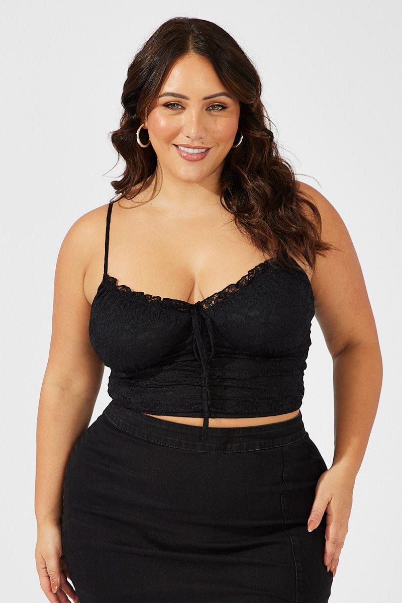 Plus Size Lace Up Corset Belt Shirt - Black