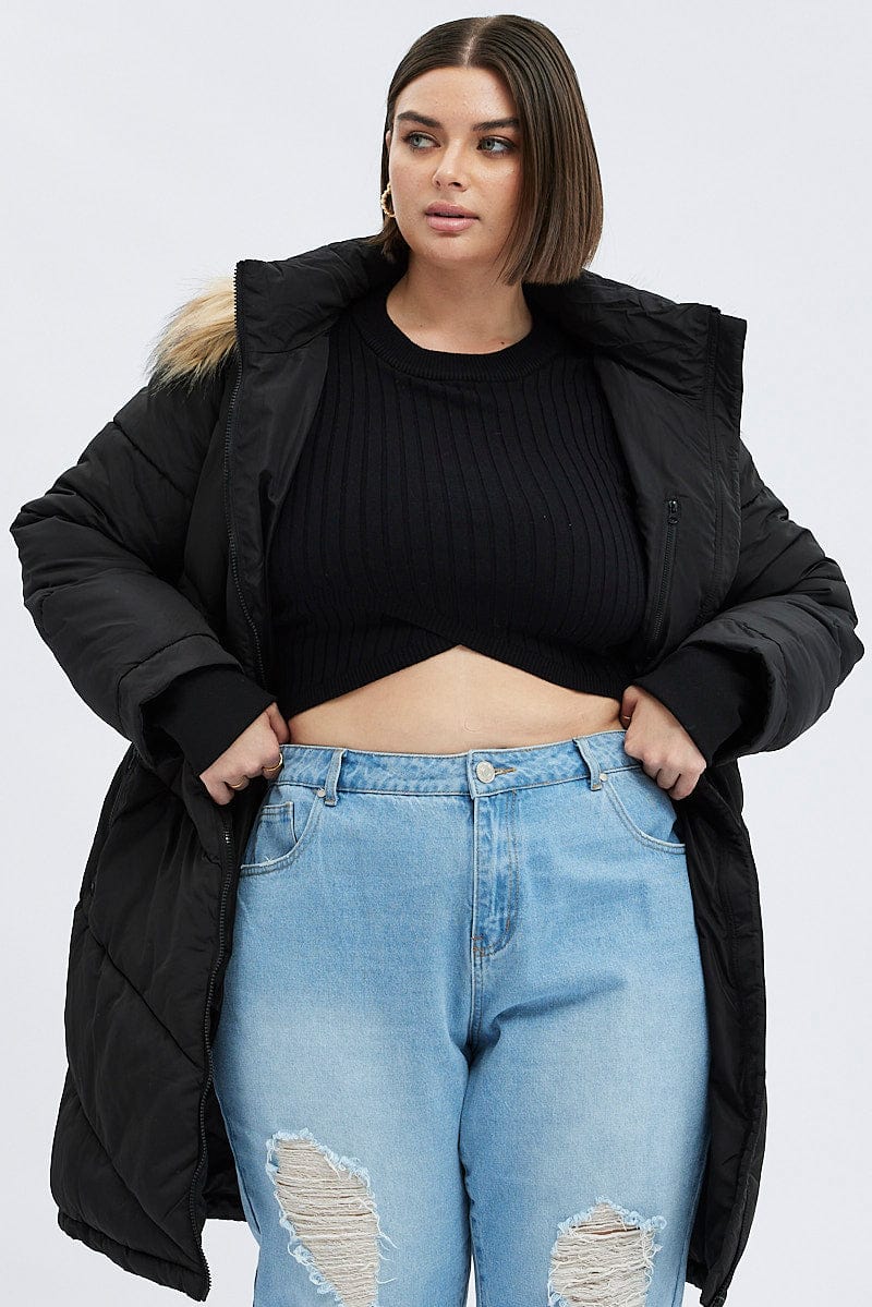 Plus Size Black Faux Fur Oversized Jacket