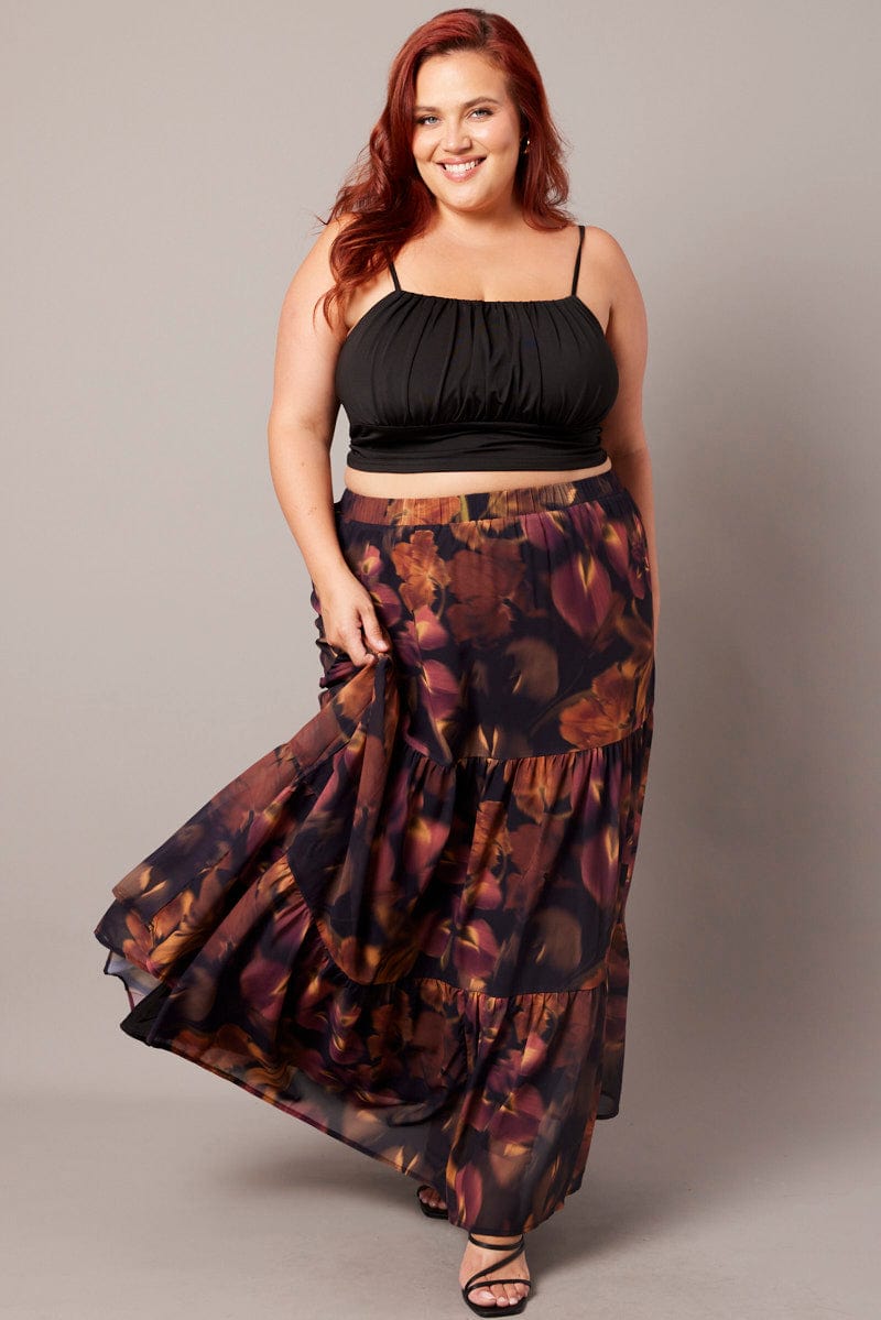 Best High Waist Black Long Satin Skirts Wide Waistband Floor