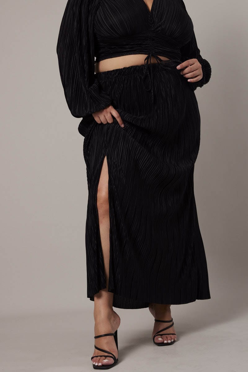 Black Plisse Split Leg Maxi Dress