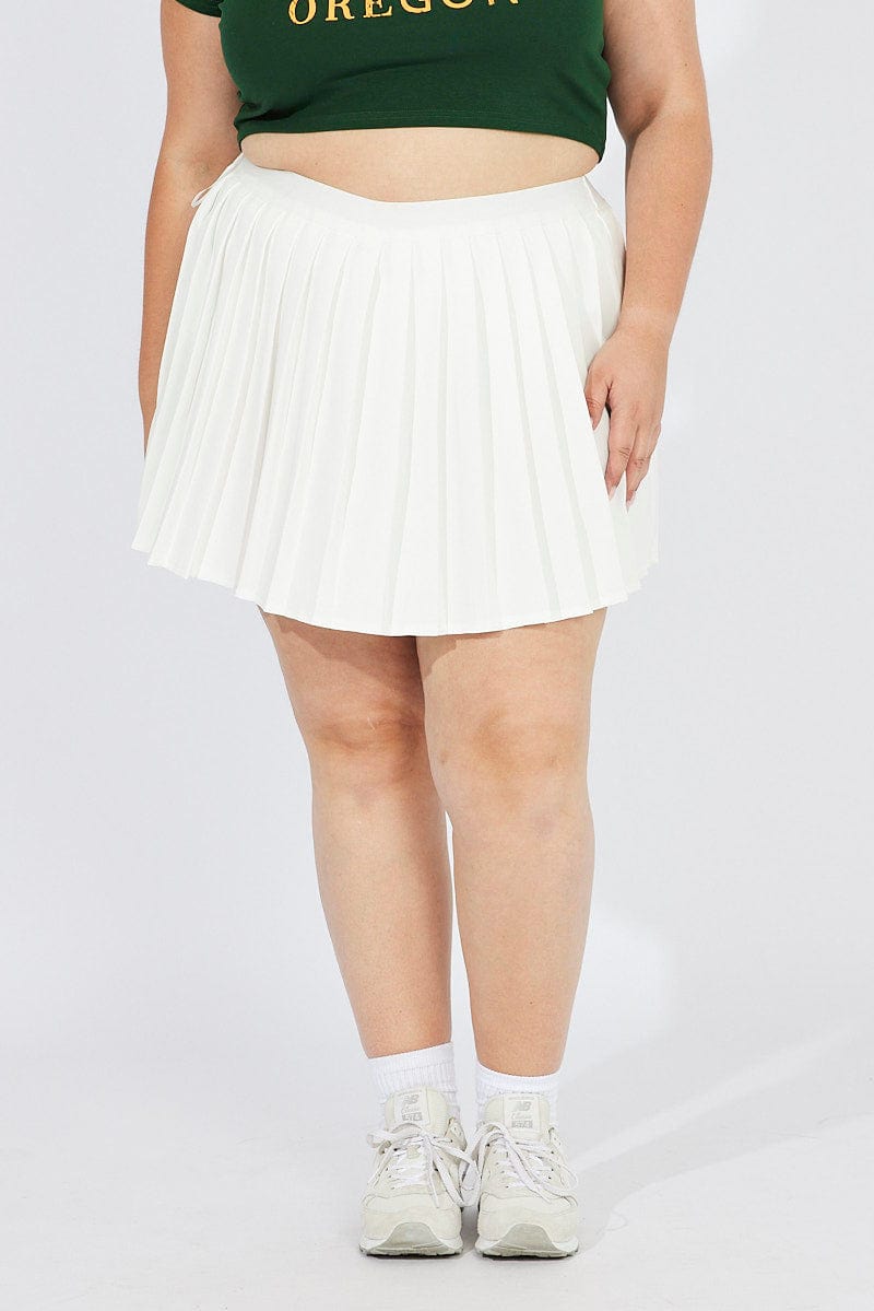 Ribbed Knit High Waisted Contrast Trim Frill 2-in-1 Side Pocket Mini Tennis  Plus Size Skirt