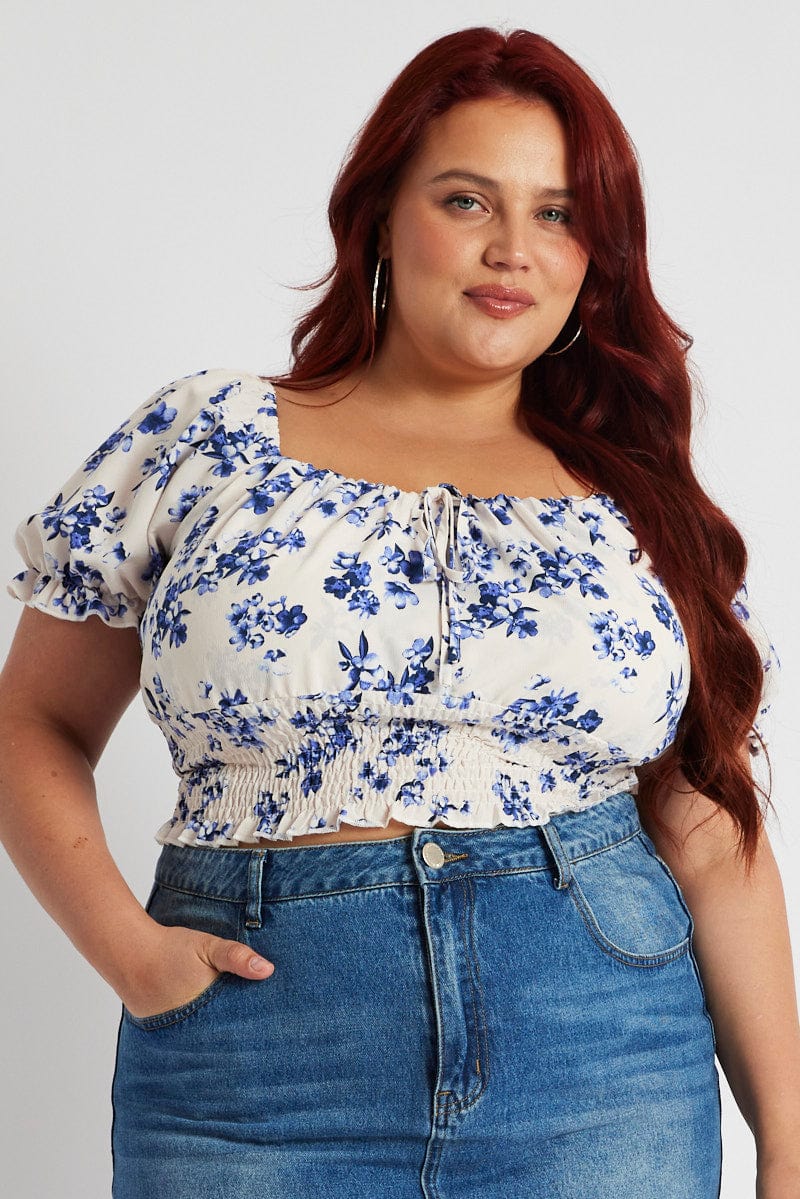 RED & WHITE FLORAL CROP TOP