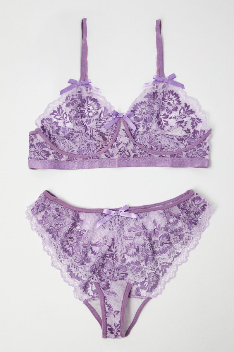 New Fashion Women Underwear Set Cotton Purple Lace Lingerie Set