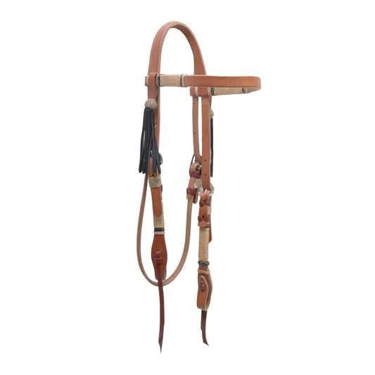 2030-TN 1/2 Straight browband headstall harness leather teal and rawhide  braiding, Spanish lace hardware, braided loops, and tassel