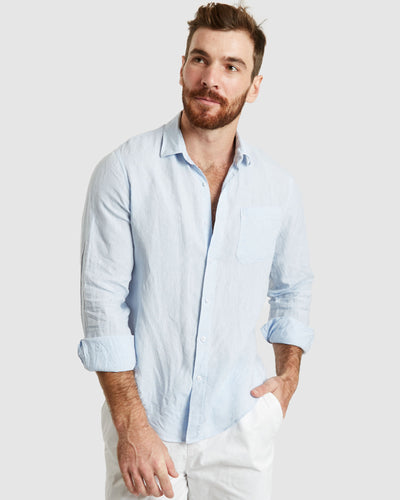 Palma White Mandarin Collar Linen Shirt - Slim Fit