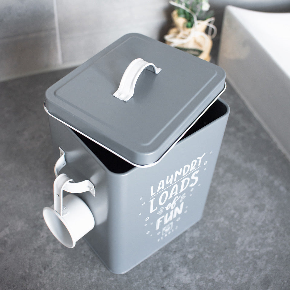 Waschpulverdose 6L Metalldose mit Deckel und Schaufel Waschmittelbox Waschmitteldose Grau