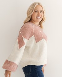 Crafted from 100% polyester, this pearl-detailed, chenille sweater features a balloon sleeve and color block detail to bring you warmth and comfort. This sweater provides a luxurious look and feel with its classic color block design while adding an extra layer of insulation to keep you warm and comfortable in any weather.