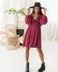 This Lacey Button Down Dress is the perfect choice for an elegant, yet modern look. It's fitted at the waist for a flattering silhouette, pockets, and features crochet detailing around the neckline and a button-front closure. You'll love this chic and feminine take on a classic, Free People-inspired style.
