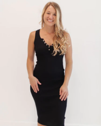 Look ultra-sexy and show off your curves in the Sleeveless Snap Button Ribbed Midi Dress. Made from figure-flattering knit ribbed fabric, this dress is perfect for any occasion.