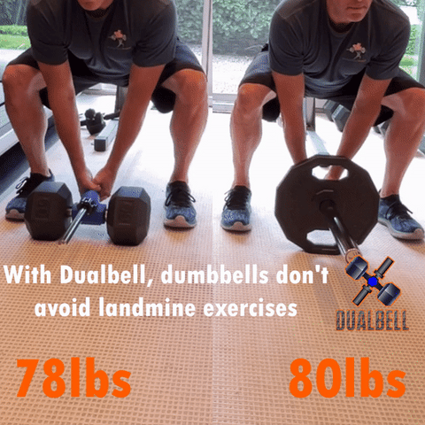 landmine exercises side by side comparison of weight plate vs. Dualbell