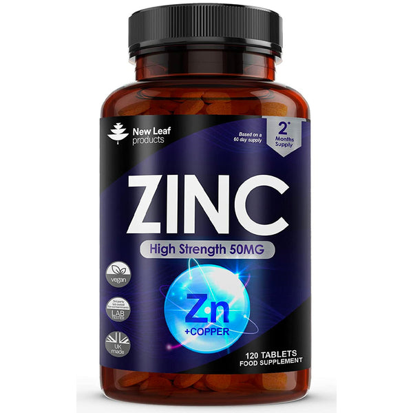 Zinc Tablets 50mg 120 Vegan Zinc Supplements High Strength (2 Months Supply)