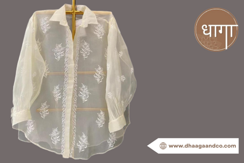 chikankari organza shirt