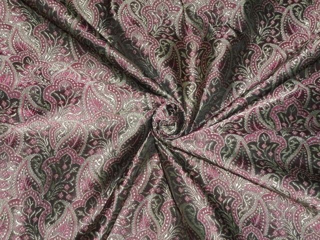 Silk Brocade fabric Pink,Light Gold &amp; Black Color 44&quot;