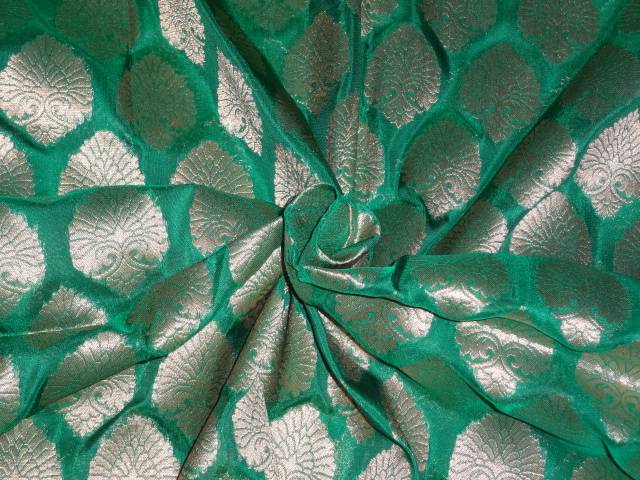 BROCADE FABRIC PEACOCK GREEN colour WITH METALLIC GOLD 44&quot; wide