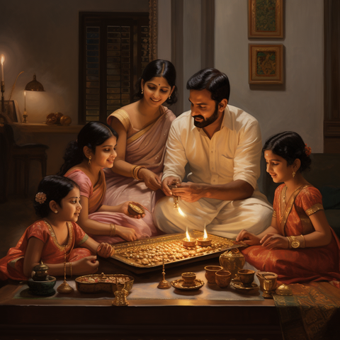 Family celebrating diwali generated with midjourney