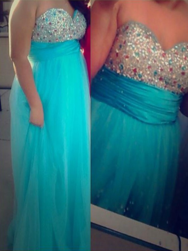 Floor-Length Sweetheart Beading Sleeveless A-Line/Princess Tulle Plus Size Dresses